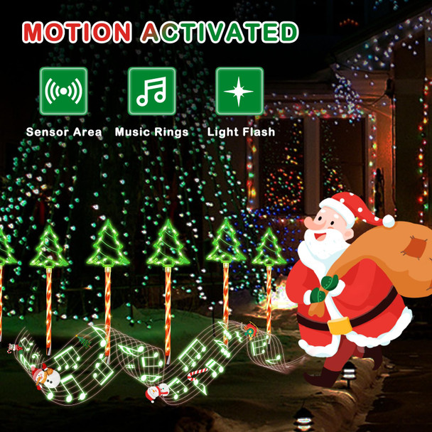Yinhua 8 Pack Christmas Pathway Lights Outdoor with 4 Christmas Theme Music, Waterproof LED Christmas Tree Candy Lights with Stakes, Christmas Decorations Outdoor for Yard Patio Walkway Garden Decor