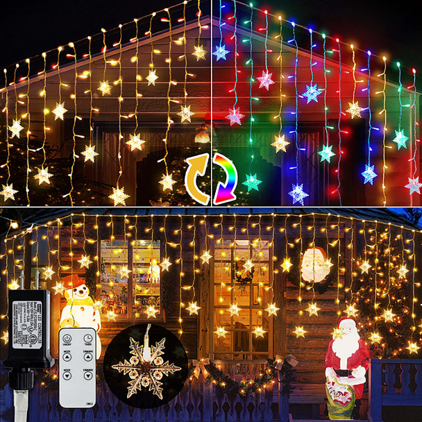 Icicle Christmas Lights Outdoor - 40ft 360 LEDs Extendable, Multicolor & Warm White Christmas Snowflake Lights Color Changing, Remote Control, Timer, 8 Modes, Waterproof, Outdoor Christmas Decorations
