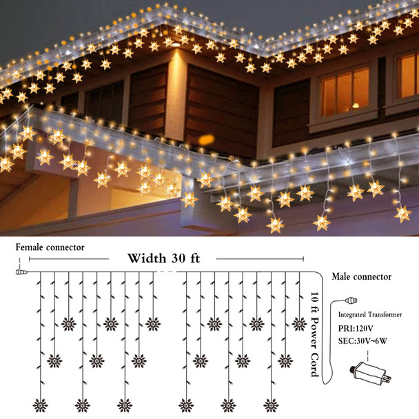 Icicle Christmas Lights Outdoor - 40ft 360 LEDs Extendable, Multicolor & Warm White Christmas Snowflake Lights Color Changing, Remote Control, Timer, 8 Modes, Waterproof, Outdoor Christmas Decorations