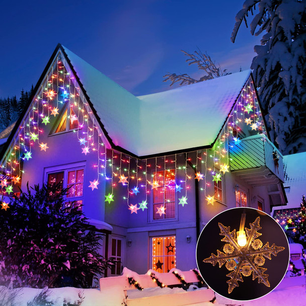 Icicle Christmas Lights Outdoor - 40ft 360 LEDs Extendable, Multicolor & Warm White Christmas Snowflake Lights Color Changing, Remote Control, Timer, 8 Modes, Waterproof, Outdoor Christmas Decorations