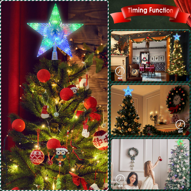 6.8 inch Christmas Tree Topper Lighted, Christmas Tree Star with Remote Control,Multiple Light Modes, Brightness, RGB Christmas Star Tree Topper for Home, Room etc