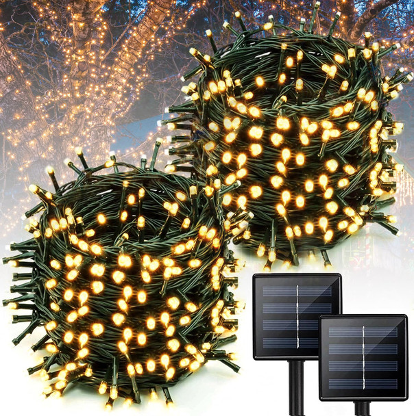 2-Pack Solar String Lights Outdoor, 400 LED Extra-Long 144ft Waterproof Solar Christmas Lights with 8 Lighting Modes, Green Wire Solar Tree Lights for Xmas Party Garden Patio Decorations (Warm White)