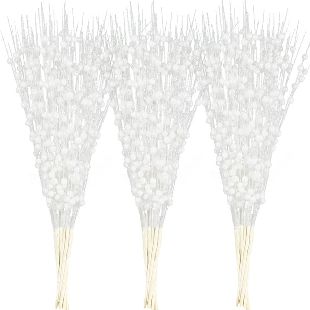 Christmas Tree Picks and Sprays,White Christmas Tree Ornaments Decoration,Glitter Berry Picks for Tree Topper Wreath Garland,Christmas Tree Filler Sticks Twigs Picks Branches Stems-24 Pack
