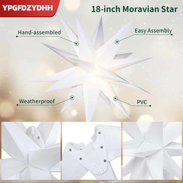 23" 3D Moravian Star Tree Topper - LED 3D Christmas Tree Topper Lamp with Timer Function, Moravian Lighted Star Used to Decorate Christmas Trees, Balconies, Courtyards, Porch(White)