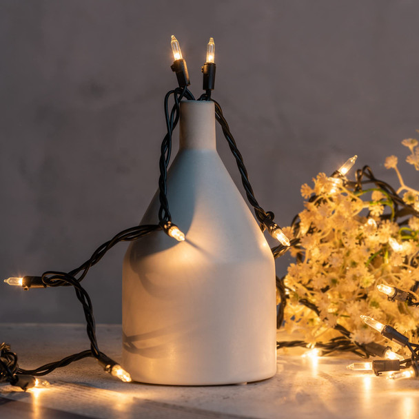 YULETIME Clear Christmas Lights with Black Wire, 66 Feet 200 Count UL String Lights, Pack of 2 Sets 33 Ft 100 Count Incandescent Mini Light Set (Clear)