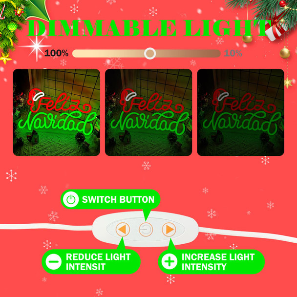 Merry Christmas Neon Sign Dimmable Feliz Navidad Neon Sign for Wall Decor LED Neon Mexican Christmas Decorations for Window, Bedroom, Living Room, Feliz Navidad Backdrop Neon Light for Christmas Party