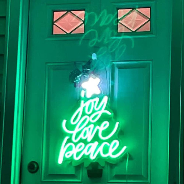 Christmas Neon Signs Joy Love Peace Xmas LED Neon Light USB &Battery Powered Hanging Christmas Decorations Indoor Green Christmas Light Up Sign for Bedroom Kids Room Living Room Shop Window Decor