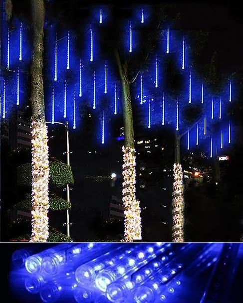 Christmas Lights Outdoor UL Listed Blue Falling Rain Drop Lights IP65 Waterproof 10 Tubes 240 LEDs Meteor Shower Lights Luces de Navidad para Exterior String Lights s for Garden Xmas Tree Decor