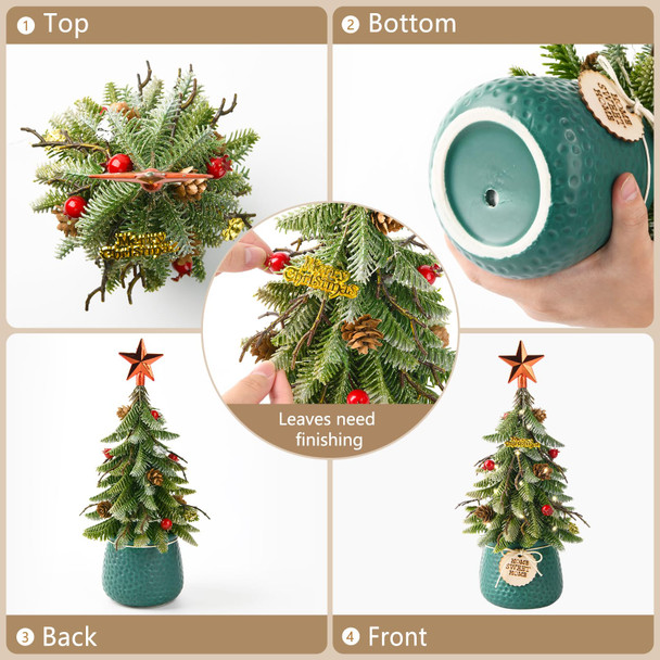 Mini Tabletop Christmas Tree, 14 Inch Artificial Small Xmas Tree with Red Berry, Pine Cone, Fake Greenery for Table Top Office Desk Classroom Room Holiday Christmas Decor(Red Star)