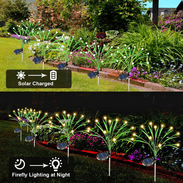 ZGWJ Solar Garden Lights 4 Pack 40 LED, Solar Firefly Lights with Leaves, Waterproof Solar Outdoor Lights Swaying Lights for Halloween Christmas Yard Patio Pathway Outdoor Decoration Warm White