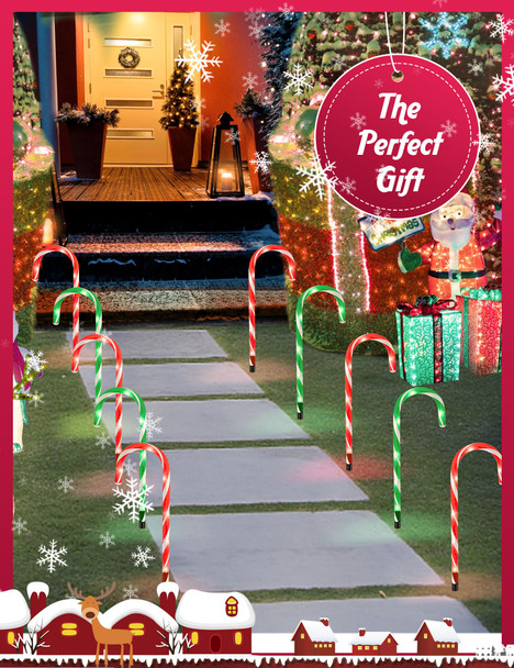 22" Christmas Candy Cane Pathway Markers Lights, Outdoor Christmas Decorations for Yard Patio Garden Walkway, Candy Cane Christmas Decor with 48 LED, 8 Pack (Red & Green)