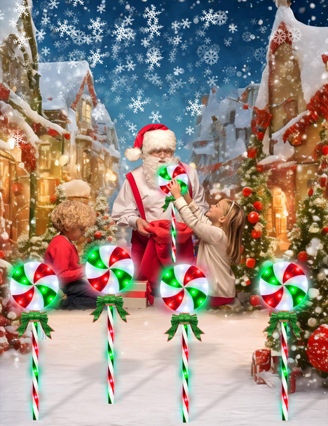 Lollipop Christmas Pathway Lights Outdoor Decorations, 80 LED Lighted Candy Cane Decorations with 8 Flickering Light Modes, Timer, Outdoor Christmas Decorations for Yard Walkway, 4 Pack 28 Inch