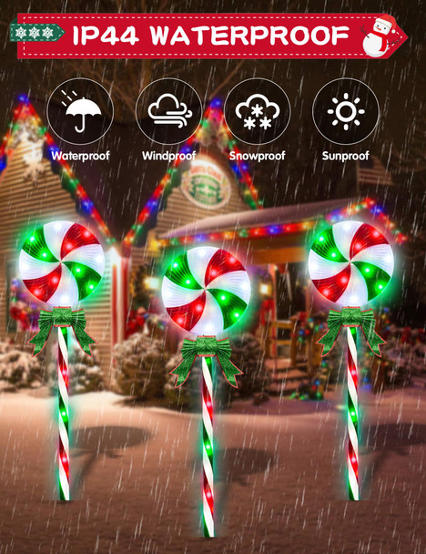 Lollipop Christmas Pathway Lights Outdoor Decorations, 80 LED Lighted Candy Cane Decorations with 8 Flickering Light Modes, Timer, Outdoor Christmas Decorations for Yard Walkway, 4 Pack 28 Inch