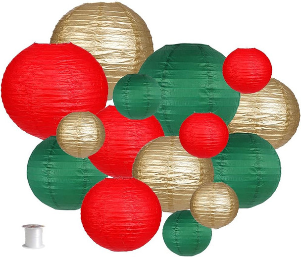 Paper Lanterns Decorative, Round Hanging Paper Lanterns Decorations for Christmas Graduation Anniversary Birthday Party Supplies Green/Red/Gold 15pcs Paper Lanterns Decorative, Round Hanging Paper Lanterns Decorations for Christmas Graduation Anniversary Birthday Party Supplies Green/Red/Gold 15pcs