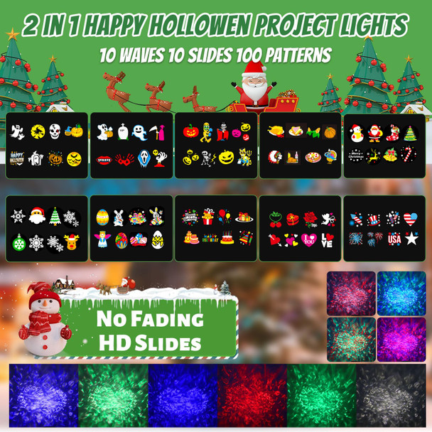 Christmas Projector Lights Outdoor, 2-in-1 100 HD Effects Patterns Christmas Decorations Outdoor Projector W/Remote Control, Snowflake Holiday Projector Light Waterproof IP65 Indoor House Yard Xmas