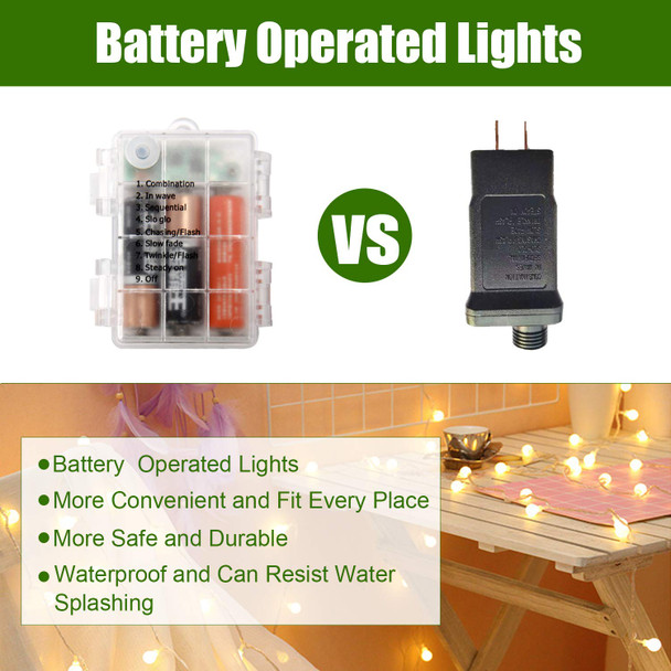 ZOUTOG Battery Outdoor String Lights, 49ft 120 LED Bulb Warm White Globe String Lights with Remote Controller, Decorative Timer Fairy Light for Christmas/Wedding/Party Indoor and Outdoor