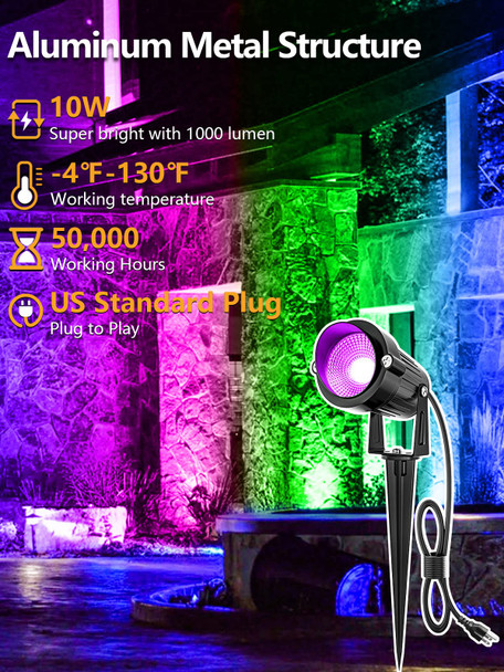 ZUCKEO Christmas Spotlights Outdoor LED Spot Lights for Yard, 10W RGB Color Changing Landscape Lights 120V Waterproof Spotlight with Plug & Remote for House Garden Path Tree Decoration(1Pack)