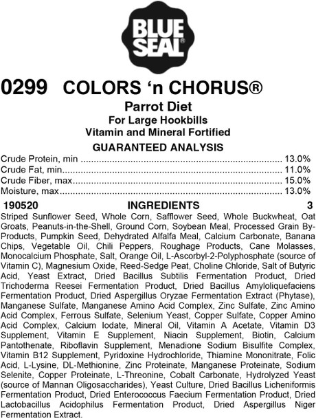 Blue Seal Colors ‘N Chorus Parrot Bird Feed Premium Seeds And Ingredients For A Nutritious And Tasty Diet 4 Pound Bag