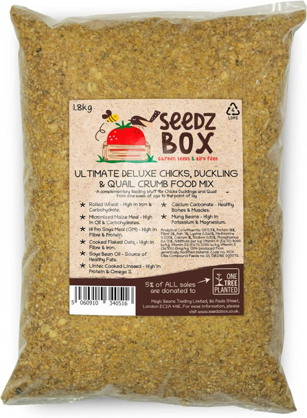 Chick Crumb Feed 1.8Kg Food - Chick Duckling And Quail Crumb Food Mix - Complete Poultry Grower Mash Feeding Stuff From One Week Of Age - Seedzbox - Donation To Onetreeplanted