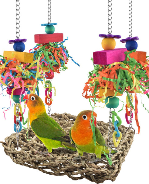 Katumo Conure Toys, Bird Grass Swing Mat Parrot Climbing Hammock With Colorful Toys For Parakeet, Cockatiel, Sun Conure, Lovebird, Budgie, Small Birds Katumo Conure Toys, Bird Grass Swing Mat Parrot Climbing Hammock With Colorful Toys For Parakeet, Cockatiel, Sun Conure, Lovebird, Budgie, Small Birds