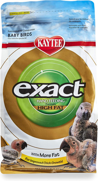 Kaytee Exact Hand Feeding High Fat Formula Pet Bird Baby Food For Parrots, Parakeets, Lovebirds, Cockatiels, Conures, Cockatoos, And Macaws, 5 Pound