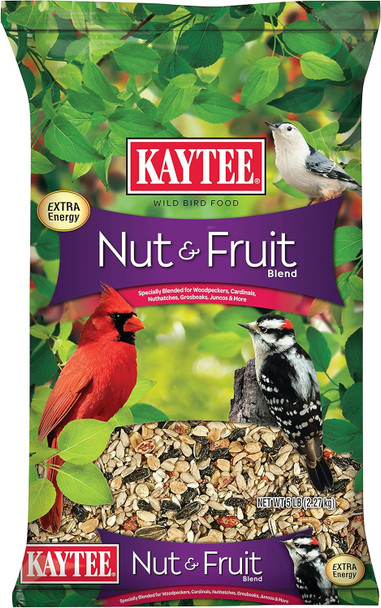 Kaytee Wild Bird Food Nut & Fruit Seed Blend For Cardinals, Chickadees, Nuthatches, Woodpeckers And Other Colorful Songbirds, 5 Pounds Kaytee Wild Bird Food Nut & Fruit Seed Blend For Cardinals, Chickadees, Nuthatches, Woodpeckers And Other Colorful Songbirds, 5 Pounds