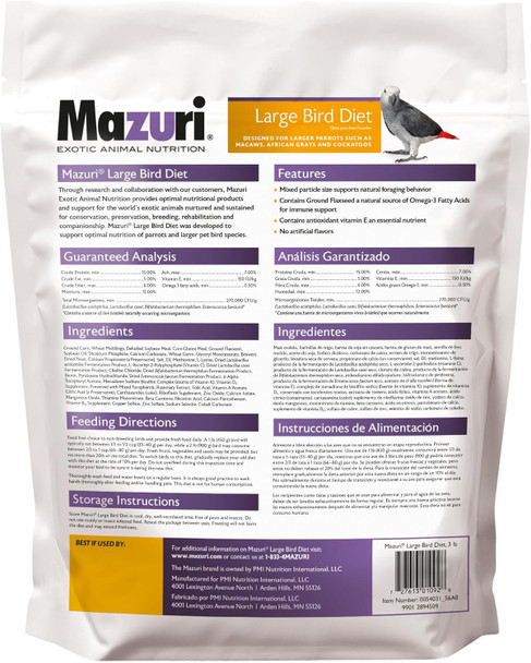 Mazuri Nutritionally Complete Food For Large Birds 3 Pound (3 Lb.) Bag Mazuri Nutritionally Complete Food For Large Birds 3 Pound (3 Lb.) Bag