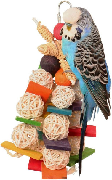 Northern Parrots Willow Wizard Hanging Parrot Toy - Colourful Vine And Wood Toy For Cockatiels, African Greys And Budgies