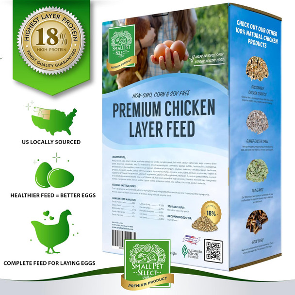 Small Pet Select Chicken Layer Feed Pellets 18% Protein Level Corn-, Soy-, Non-Gmo All Natural Us Locally Sourced Ingredients 20Lb