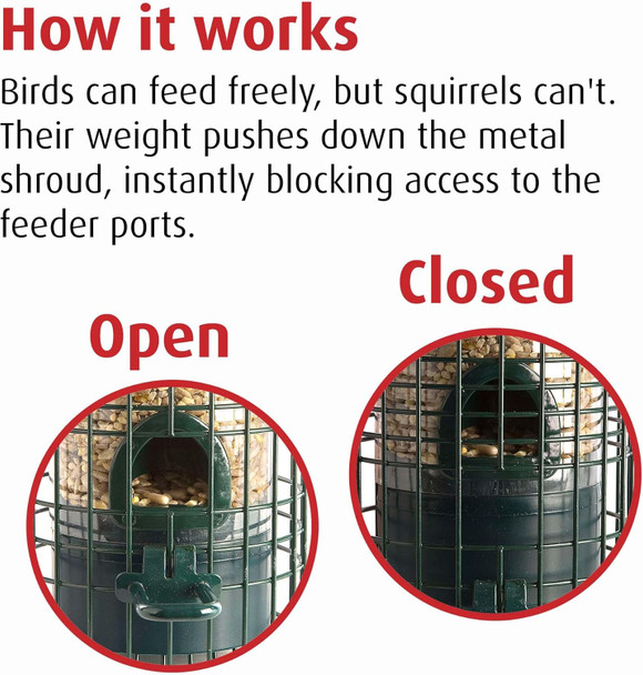Squirrel-Proof Bird Feeder For Seeds And Mixes - Jacobi Jayne® Squirrel Buster® Classic – Pigeon Proof Metal Bird Seed Feeder For Wild Birds – Easy Clean Hanging Seed Bird Feeder For Garden Birdssb-C