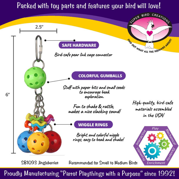 Super Bird Creations Sb1093 Jingleberries Bird Toy, Small/Medium Bird Size, 6" X 2.5" X 2.5"Sb1093 Super Bird Creations Sb1093 Jingleberries Bird Toy, Small/Medium Bird Size, 6" X 2.5" X 2.5"Sb1093