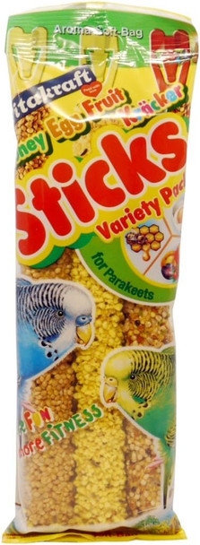 Vitakraft Budgie Kracker Treat Sticks Triple Pack (Honey, Egg, Grass Seed) 3Pk Case Of 7