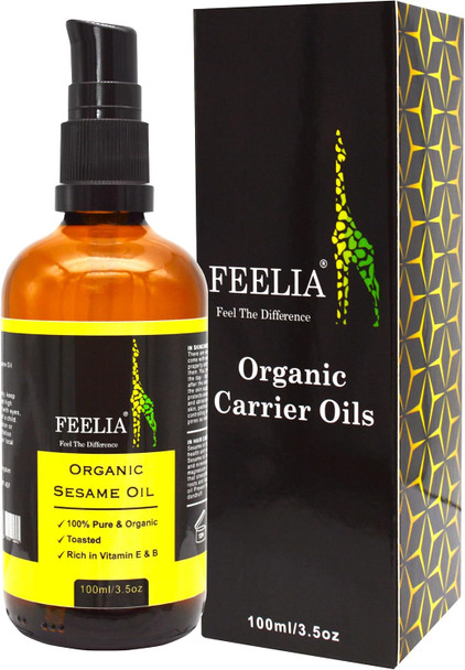 Feelia - Organic Sesame Oil - Cold Pressed, Toasted, Rich In Vitamins & Minerals, Nourishes The Skin, 100% Pure & Organic - 100Ml Feelia - Organic Sesame Oil - Cold Pressed, Toasted, Rich In Vitamins & Minerals, Nourishes The Skin, 100% Pure & Organic - 100Ml
