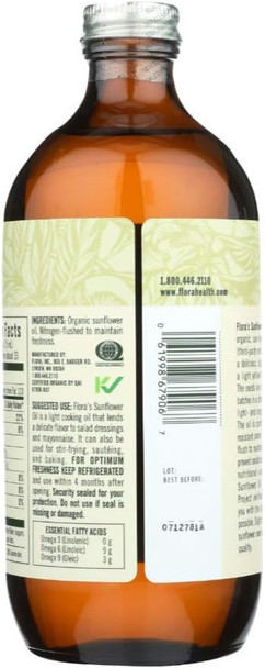 Flora Organic Sunflower Oil - Cold Pressed & Unrefined 17 Oz - Great For Skin, Cooking & More - Pure Non-Gmo Flora Organic Sunflower Oil - Cold Pressed & Unrefined 17 Oz - Great For Skin, Cooking & More - Pure Non-Gmo