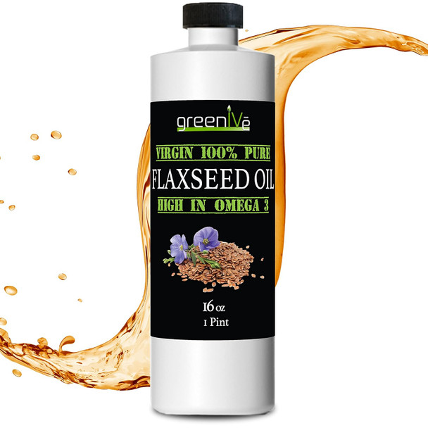 Greenive Flax Seed Oil 100% Pure Cold Pressed High Omegas Exclusively On (16 Fl Oz)