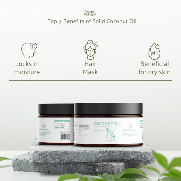 Nature Packaged Solid Coconut Oil (12 Fl. Oz.) - Sourced Directly From Our Farm Partner In The Philippines - Carrier Oil