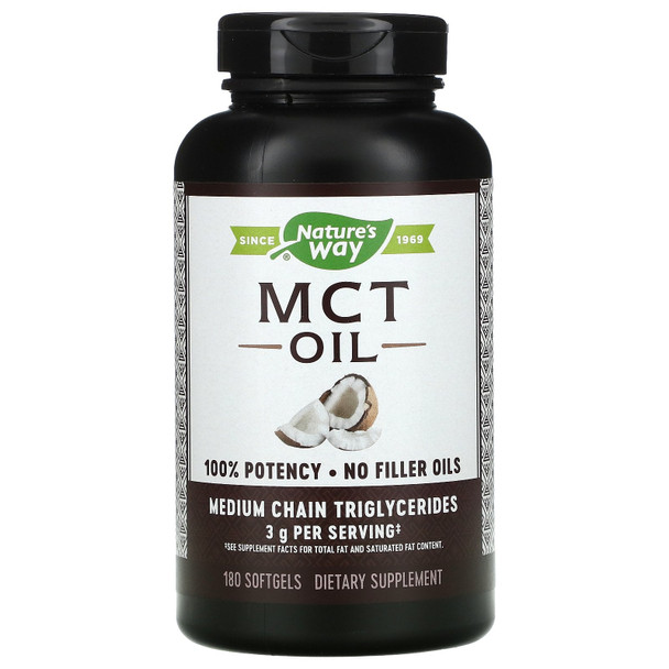Nature'S Way Mct Oil, Brain And Body Fuel From Coconuts Keto And Paleo Friendly, Organic, Gluten , 180 Softgels