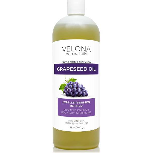 Grapeseed Oil By Velona - 32 Oz 100% Pure And Natural Carrier Oil Refined, Cold Pressed Cooking, Skin, Face, Body, Hair Care Use Today - Enjoy Results Grapeseed Oil By Velona - 32 Oz 100% Pure And Natural Carrier Oil Refined, Cold Pressed Cooking, Skin, Face, Body, Hair Care Use Today - Enjoy Results