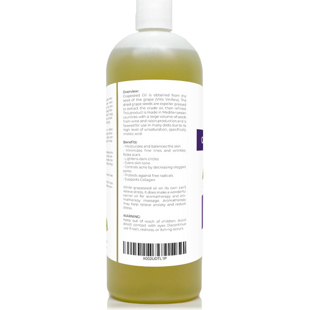 Grapeseed Oil By Velona - 32 Oz 100% Pure And Natural Carrier Oil Refined, Cold Pressed Cooking, Skin, Face, Body, Hair Care Use Today - Enjoy Results Grapeseed Oil By Velona - 32 Oz 100% Pure And Natural Carrier Oil Refined, Cold Pressed Cooking, Skin, Face, Body, Hair Care Use Today - Enjoy Results