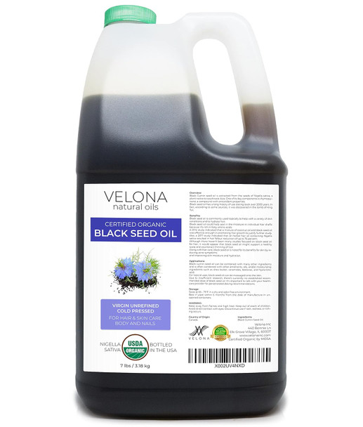 Velona Black Cumin Seed Oil Usda Organic - 1 Gallon / 128 Fl Oz 100% Pure And Natural Carrier Oil Unrefined, Cold Pressed Hair, Body And Skin Care Use Today - Enjoy Results