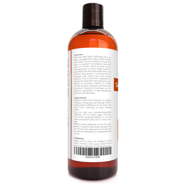 Velona Safflower Oil 16 Oz 100% Pure And Natural Carrier Oil Refined, Expeller Pressed Cooking, Skin, Hair, Body & Face Moisturizing Use Today - Enjoy Results