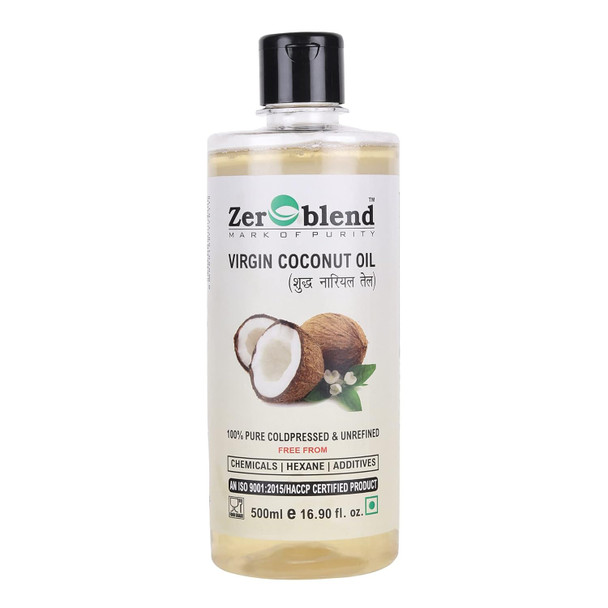Zeroblend Virgin Coconut Oil - 16.90 Fl Oz (500 Ml) - Multipurpose Oil (Hair & Skin Care, Cooking Etc)