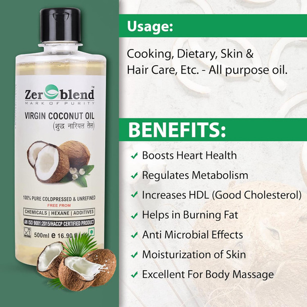 Zeroblend Virgin Coconut Oil - 16.90 Fl Oz (500 Ml) - Multipurpose Oil (Hair & Skin Care, Cooking Etc) Zeroblend Virgin Coconut Oil - 16.90 Fl Oz (500 Ml) - Multipurpose Oil (Hair & Skin Care, Cooking Etc)