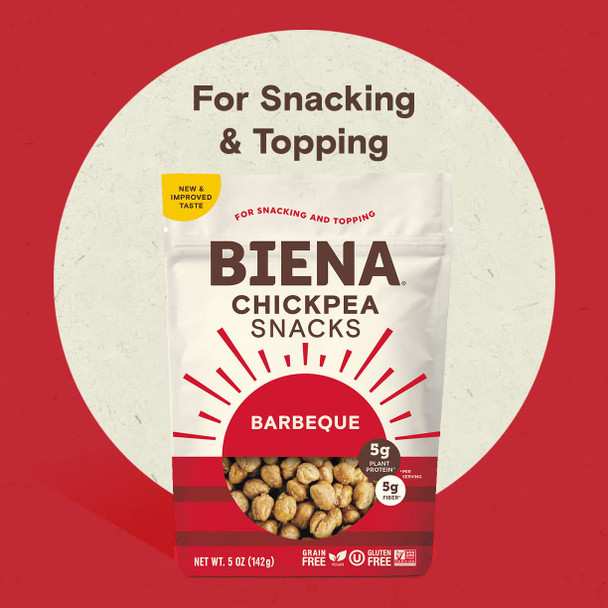 Biena Crispy Roasted Chickpea Snacks, Barbecue, High Protein Snacks, High Fiber Snacks, Gluten , Plant-Based, Non-Gmo, Healthy Snacks For Adults And Kids, 8-Pack 5 Ounce Bags