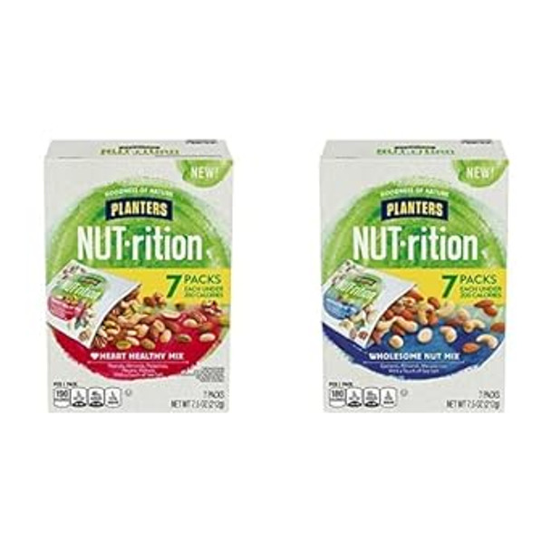 Bundle Of Planters Nut-Rition Heart Healthy Mix With Walnuts, 7.5 Oz Box + Planters Nut-Rition Wholesome Nut Mix,With Ca