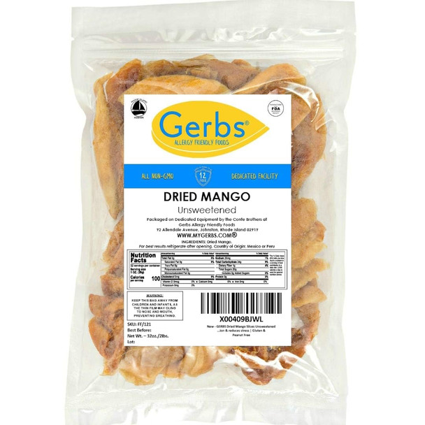 Gerbs Dried Mango Slices Unsweetened 2 Lbs.  Freshly Dehydrated Resealable Bulk Bag  Top Food Allergy   Sulfur Dioxide   Support Overall Well-Being  Gluten & Peanut Gerbs Dried Mango Slices Unsweetened 2 Lbs.  Freshly Dehydrated Resealable Bulk Bag  Top Food Allergy   Sulfur Dioxide   Support Overall Well-Being  Gluten & Peanut