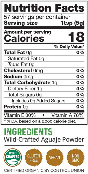 Herbazest Aguaje Powder Superfood For Women - 10Oz (283G) - Wild Crafted & 100% Pure - Vegan & Gluten  - Perfect For Smoothies & Juices, Baked & Non-Baked Goods, Yogurt & Cereal, Ice Cream & More
