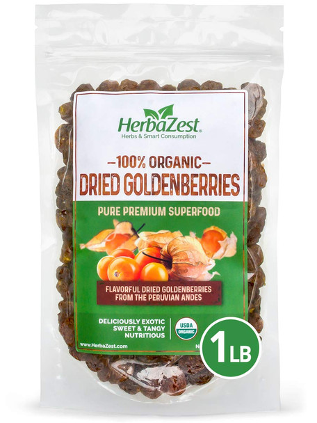 Herbazest Goldenberries Dried Organic - 1 Lb - Usda , Vegan & Gluten  Superfood - Perfect For Snacks, Baked Goods, Yogurt, Cereal & Smoothies