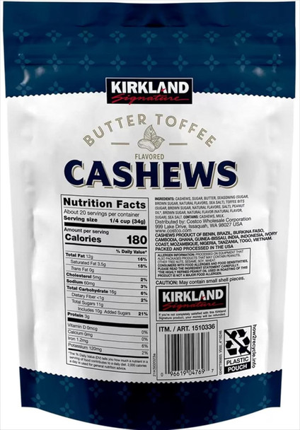 Kirkland Signature Butter Toffee Cashews, 24 Oz