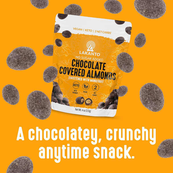 Lakanto Chocolate Covered Almonds - Sweetened With Monk Fruit Sweetener, Keto Diet Friendly, On The Go Healthy Snack, Vegan, Dark Chocolate, Sea Salt, Cocoa Butter (Almonds - Pack Of 2)